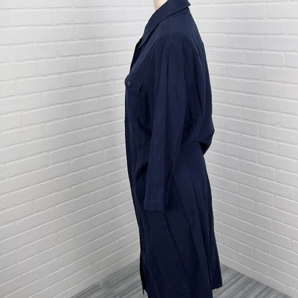 R &K Dress Women 14 Blue Shirt Button Linen Blend Lined Midi Classic - Picture 3 of 16